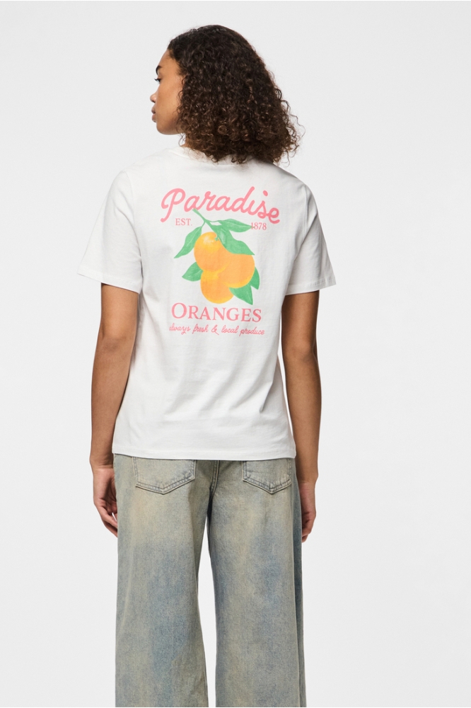 PCSUMMER SS PRINTED T-SHIRT JRS BC 17155375 Bright White/PARADISE ORANGES